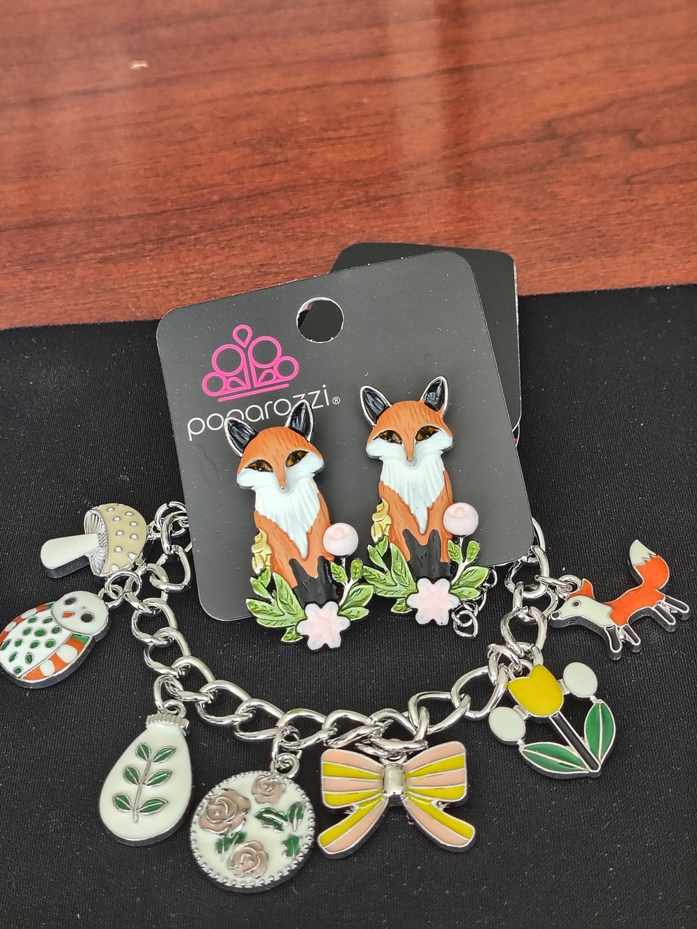 Paparazzi  Fox Earrings & Charm Bracelet Set. Story Book Whimsy Playful Set